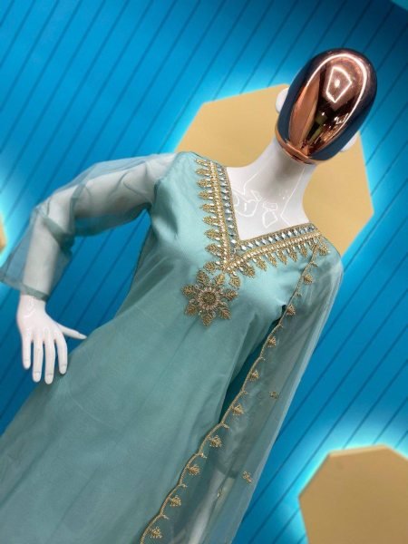 Designer Heavy Work Organza Suits 3 Piece Kurti Set