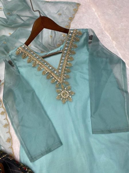 Designer Heavy Work Organza Suits 3 Piece Kurti Set