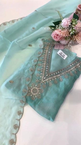 Designer Heavy Work Organza Suits 3 Piece Kurti Set