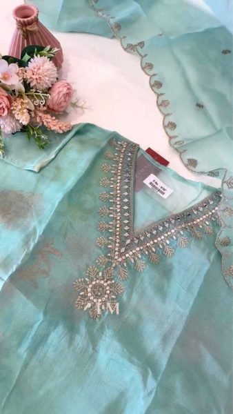 Designer Heavy Work Organza Suits 3 Piece Kurti Set
