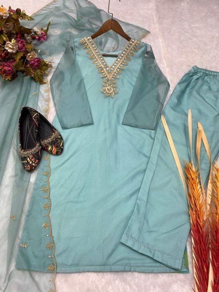 Designer Heavy Work Organza Suits 3 Piece Kurti Set