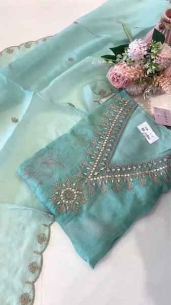 Designer Heavy Work Organza Suits 3 Piece Kurti Set