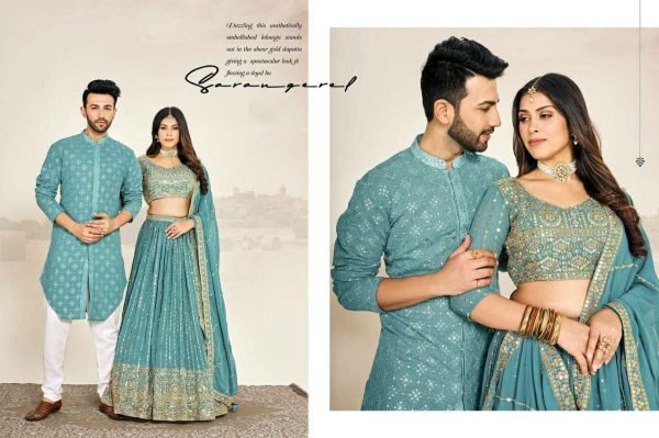 Designer His and Her Ethnic Set Georgette Silk Perfect for Wedding Special Couple Combo collection 