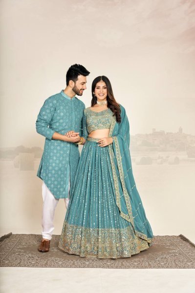 Designer His and Her Ethnic Set Georgette Silk Perfect for Wedding Special Couple Combo collection 