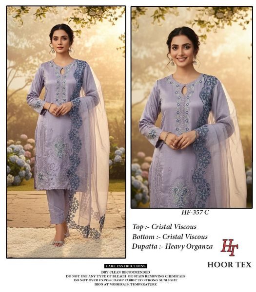 Designer HOOR TEX Cristal Viscose Pakistani Suit with Organza Dupatta Full Stitched Pakistani Suits Wholesale