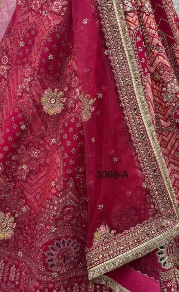 Designer Hot Pink Bridal Lehenga Choli with Heavy Lace  Dabki Handwork and Real Mirror Bridal Lehenga Choli