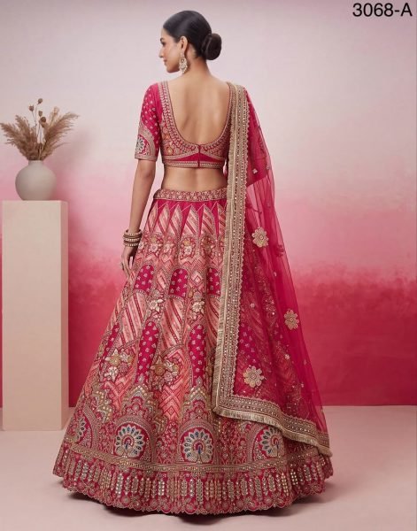 Designer Hot Pink Bridal Lehenga Choli with Heavy Lace  Dabki Handwork and Real Mirror Bridal Lehenga Choli