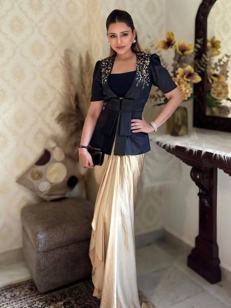 Black Indo-Western Dhoti Set Embroidered Blazer for Glam Party Vibes 
