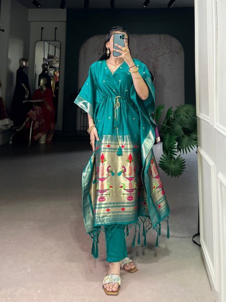 Designer Jacquard Paithani Kaftan | Comfortable Free-Size Fit Kaftan 