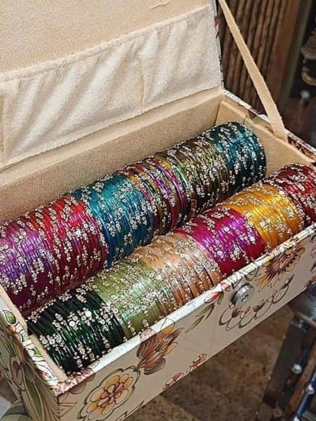 Designer Jelly Tikki Stone Glass Bangles Combo Box with Floral Print Collection 