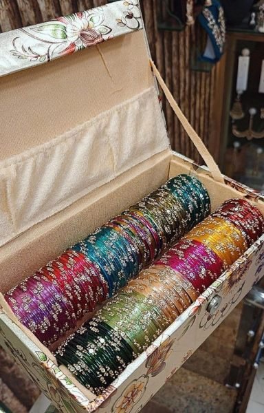 Designer Jelly Tikki Stone Glass Bangles Combo Box with Floral Print Collection Fashion Accessories Wholesale
