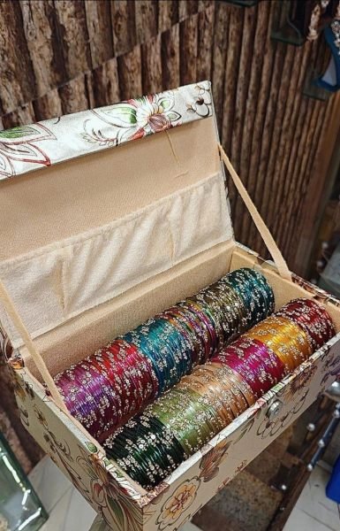 Designer Jelly Tikki Stone Glass Bangles Combo Box with Floral Print Collection Fashion Accessories Wholesale