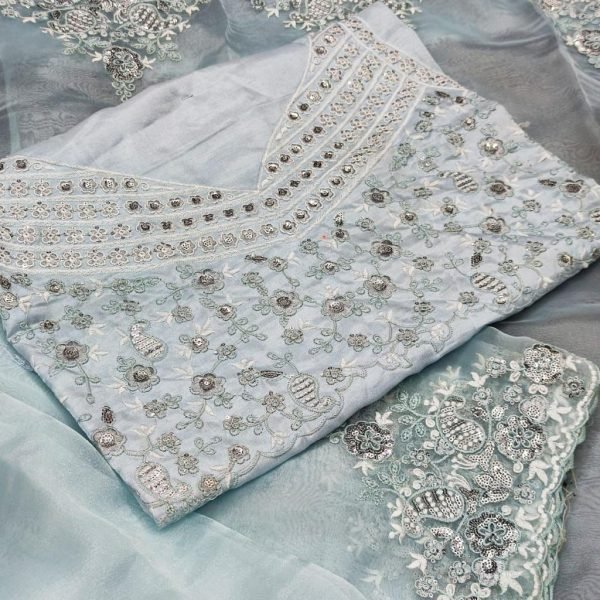 Designer Khaadii Organza Silk Saree with Matching Blouse Elegant Embroidered Set at Low Manufacturer Rate Organza Sarees Wholesale