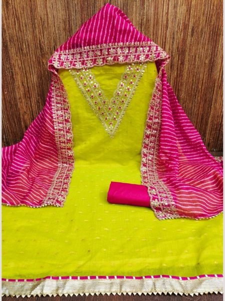 Designer Latest Lime Color Modal Buti Dress Material Collection  Color Set Matching Dress Material Wholesale