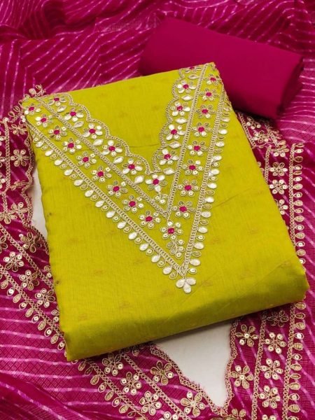 Designer Latest Lime Color Modal Buti Dress Material Collection  Color Set Matching Dress Material Wholesale