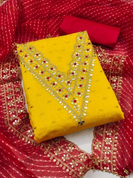 Designer Latest Yellow Color Modal Buti Dress Material Collection  Color Set Matching Dress Material Wholesale
