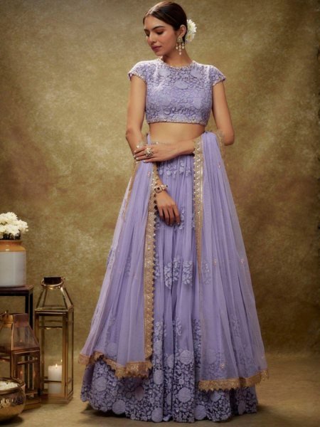 Designer Lavender Lehenga with Crystal Lace Blouse at Manufacturer Price  Lehenga
