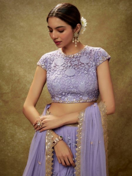 Designer Lavender Lehenga with Crystal Lace Blouse at Manufacturer Price Designer Lehenga Choli