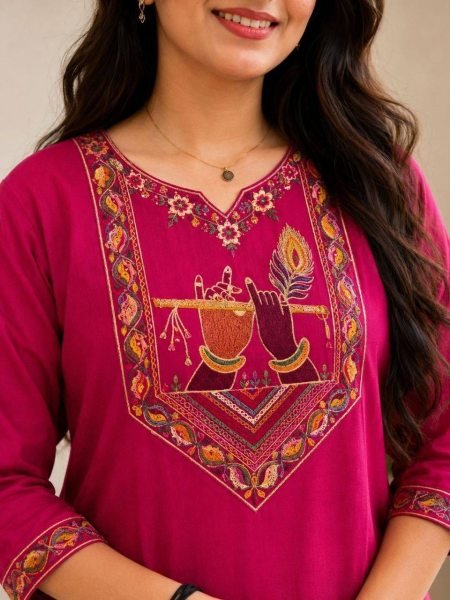 Designer Lightweight Pink Cotton Kurti Pant Set with Elegant Embroidery Work for Office Wear  Embroidery Kurtis 