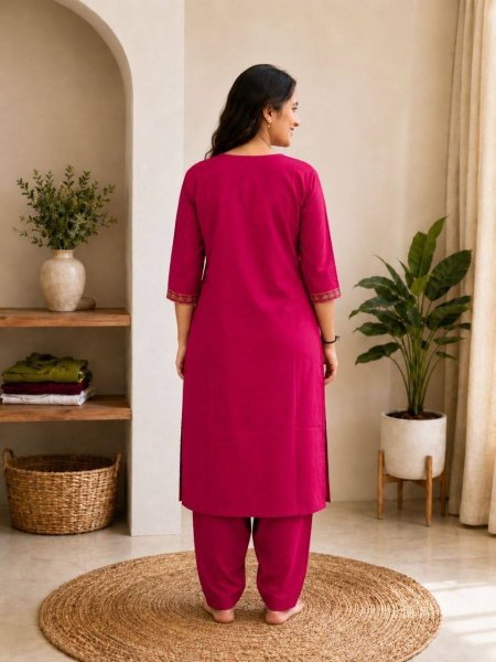Designer Lightweight Pink Cotton Kurti Pant Set with Elegant Embroidery Work for Office Wear  Embroidery Kurtis 