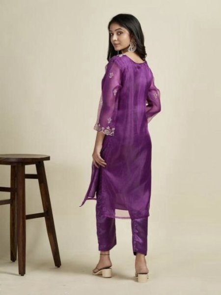 Designer Looking Fancy Purple Colour Suit Set With Dupatta  3 Piece Kurti Set