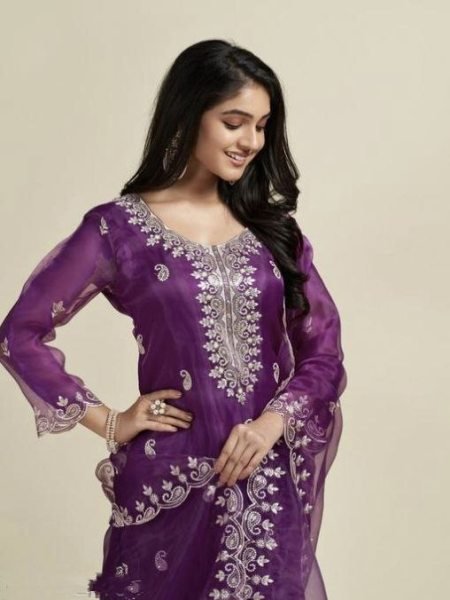 Designer Looking Fancy Purple Colour Suit Set With Dupatta  3 Piece Kurti Set