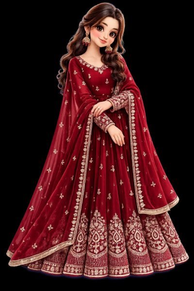 Designer Maroon Gown with Sequin Embroidery and Fendy Silk Dupatta at Manufacturer  Ready To Wear Collection