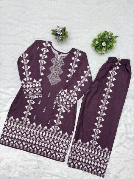 Designer Maroon Printed Kurta Palazzo Set with Lace Sleeves for Women s Casual Wear  CO ORD Sets