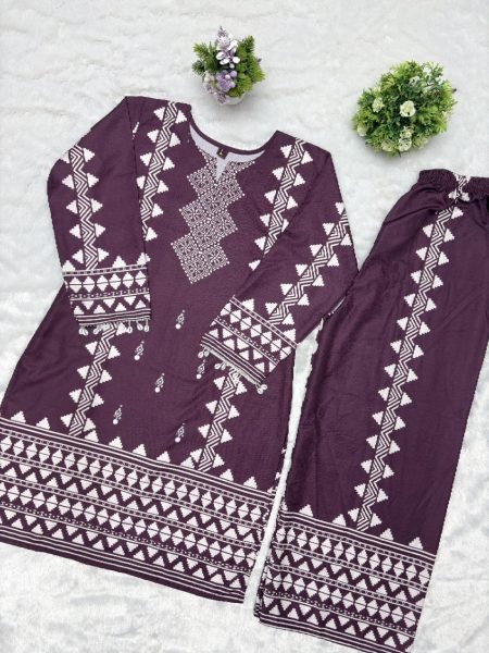 Designer Maroon Printed Kurta Palazzo Set with Lace Sleeves for Women s Casual Wear  CO ORD Sets
