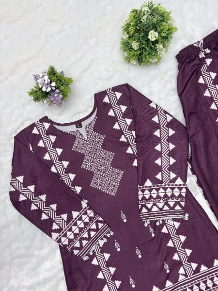 Designer Maroon Printed Kurta Palazzo Set with Lace Sleeves for Women s Casual Wear  CO ORD Sets