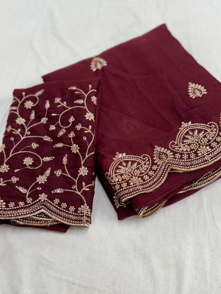Designer Maroon Saree with All Over Embroidery Work For Weddings  Embroidery Sarees Wholesale