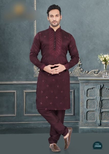 Designer Maroon Silk Kurta Pajama with Embroidery Perfect for Diwali Nights Kurta Pajama Wholesale