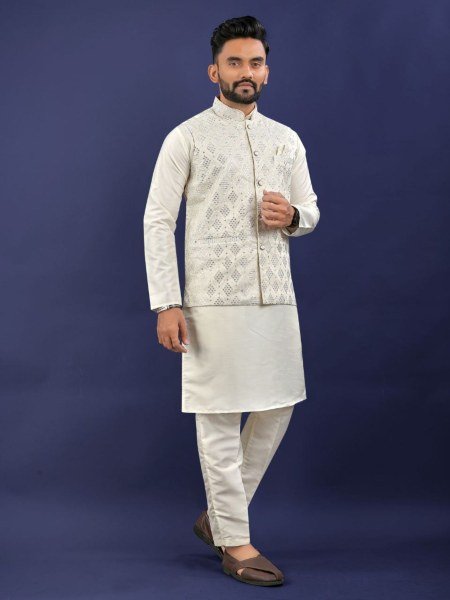 Designer Mens Nehru Jacket Kurta Pajama in Premium Silk Kurta Pajama Wholesale