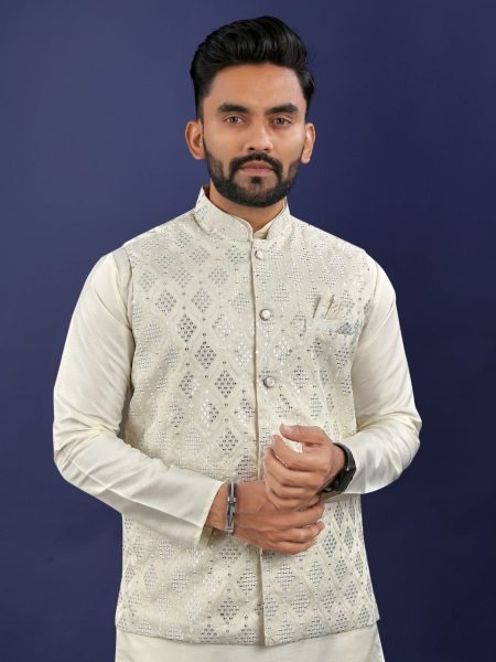 Designer Mens Nehru Jacket Kurta Pajama in Premium Silk Kurta Pajama Wholesale