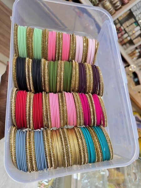 Designer Metal Bangles Combo Box with 12 Color Sets for Women and Girls 