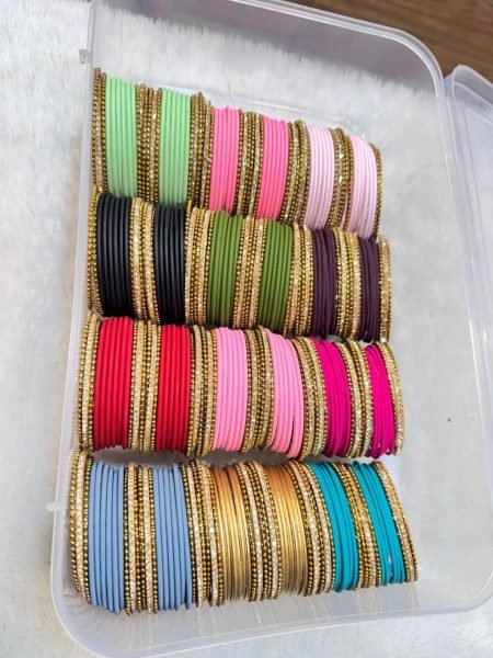 Designer Metal Bangles Combo Box with 12 Color Sets for Women and Girls Fashion Accessories Wholesale