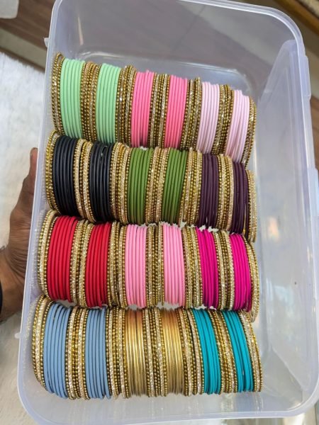 Designer Metal Bangles Combo Box with 12 Color Sets for Women and Girls Fashion Accessories Wholesale