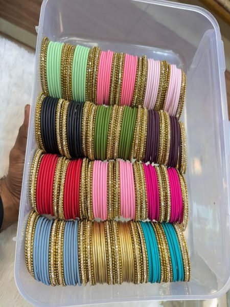 Designer Metal Bangles Combo Box with 12 Color Sets for Women and Girls Fashion Accessories Wholesale