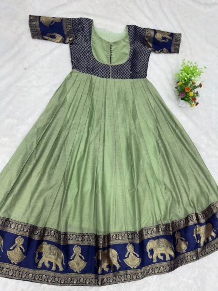 Designer Mint Green Jacket Style Chettinad Cotton Anarkali Gown for Women Anarkali Kurtis 