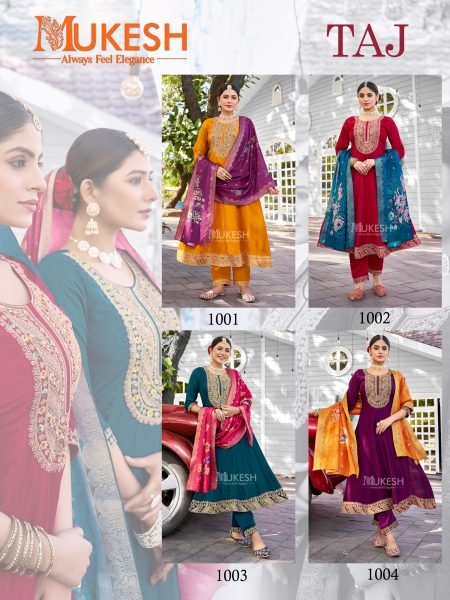 Designer Mukesh Taj Anarkali Set in Viscose Silk with Jacquard Dupatta At Wholesale Rates Full Set Kurti