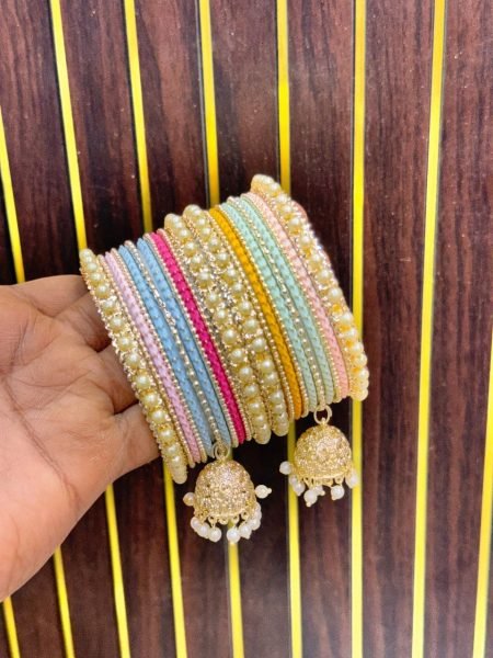 Designer Multi Color Pastel Bangles Combo with Traditional Jhumka Fashion Accessories Wholesale