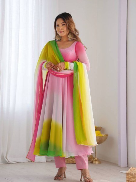 Designer Multi Pink Georgette Anarkali Kurti Set for Wedding Functions Kurtis