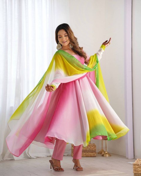 Designer Multi Pink Georgette Anarkali Kurti Set for Wedding Functions Anarkali Kurtis 