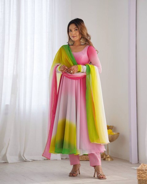 Designer Multi Pink Georgette Anarkali Kurti Set for Wedding Functions Anarkali Kurtis 
