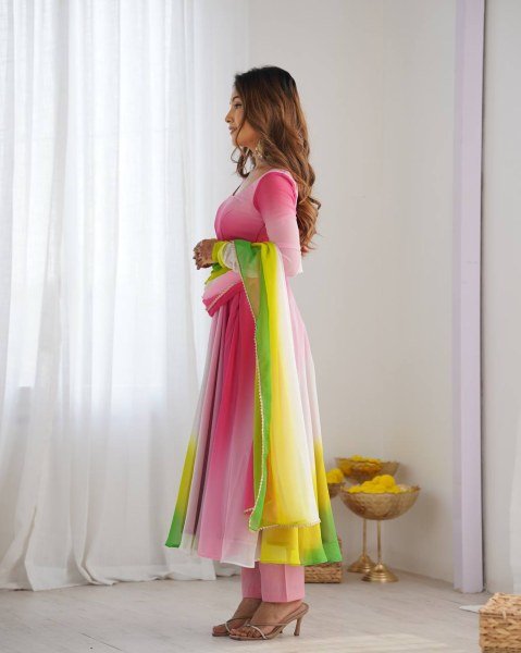 Designer Multi Pink Georgette Anarkali Kurti Set for Wedding Functions Anarkali Kurtis 