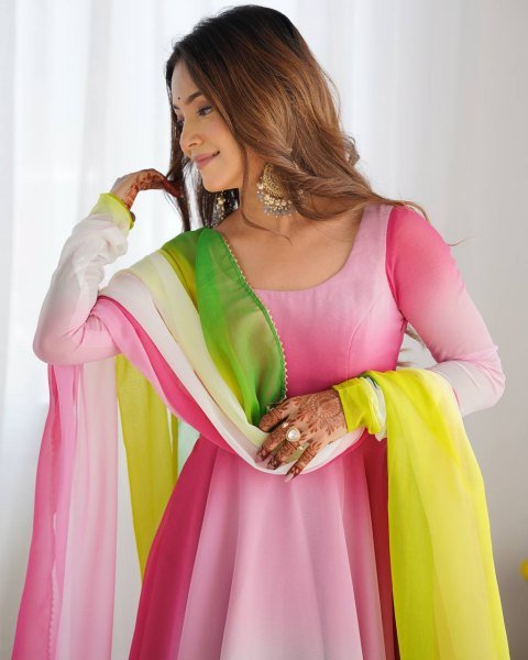 Designer Multi Pink Georgette Anarkali Kurti Set for Wedding Functions Anarkali Kurtis 