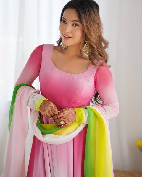 Designer Multi Pink Georgette Anarkali Kurti Set for Wedding Functions Anarkali Kurtis 