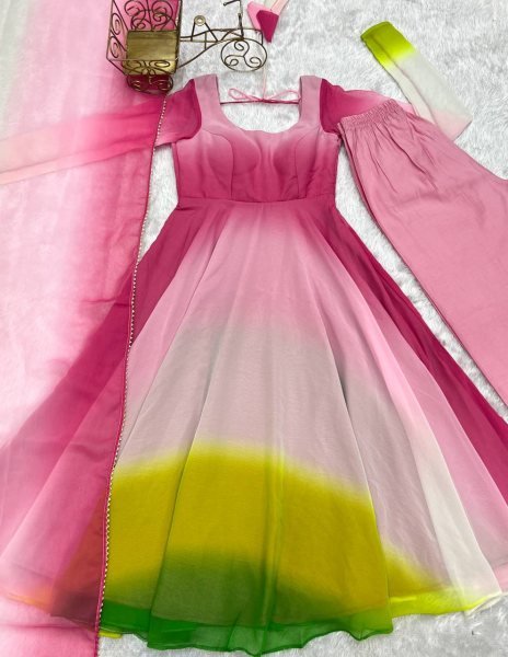 Designer Multi Pink Georgette Anarkali Kurti Set for Wedding Functions Anarkali Kurtis 