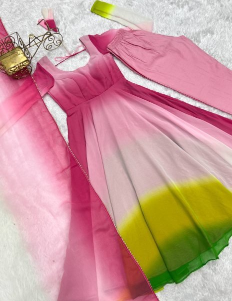 Designer Multi Pink Georgette Anarkali Kurti Set for Wedding Functions Anarkali Kurtis 
