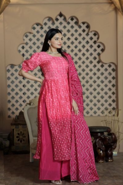 Designer muslin crochet Printed Kurti Plazzo Set  3 Piece Kurti Set